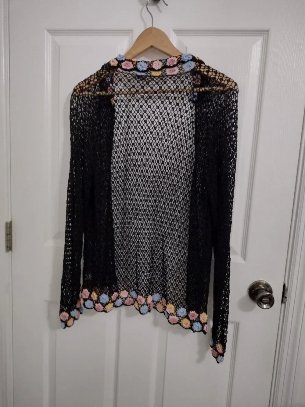 Resporte Crochet Floral Cardigan S/M Boho Sheer Knit Lightweight Top - Picture 7 of 10